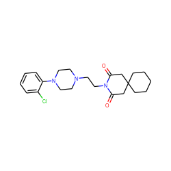 O=C1CC2(CCCCC2)CC(=O)N1CCN1CCN(c2ccccc2Cl)CC1 ZINC000013560170