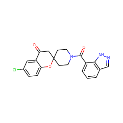 O=C1CC2(CCN(C(=O)c3cccc4cn[nH]c34)CC2)Oc2ccc(Cl)cc21 ZINC000049113539