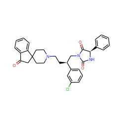 O=C1CC2(CCN(CC[C@@H](CN3C(=O)N[C@H](c4ccccc4)C3=O)c3cccc(Cl)c3)CC2)c2ccccc21 ZINC000026833525