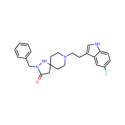 O=C1CC2(CCN(CCc3c[nH]c4ccc(F)cc34)CC2)NN1Cc1ccccc1 ZINC000013743417