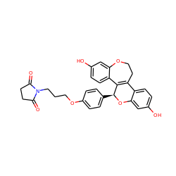 O=C1CCC(=O)N1CCCOc1ccc([C@@H]2Oc3cc(O)ccc3C3=C2c2ccc(O)cc2OCC3)cc1 ZINC000049053052