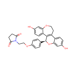 O=C1CCC(=O)N1CCOc1ccc([C@@H]2Oc3cc(O)ccc3C3=C2c2ccc(O)cc2OCC3)cc1 ZINC000049115338