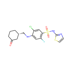 O=C1CCC[C@H](CNc2cc(F)c(S(=O)(=O)Nc3nccs3)cc2Cl)C1 ZINC001772612769