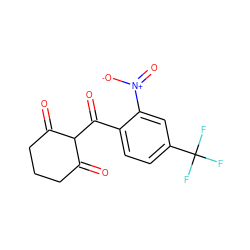O=C1CCCC(=O)C1C(=O)c1ccc(C(F)(F)F)cc1[N+](=O)[O-] ZINC000013473744
