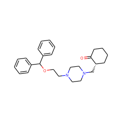 O=C1CCCC[C@@H]1CN1CCN(CCOC(c2ccccc2)c2ccccc2)CC1 ZINC000022927465