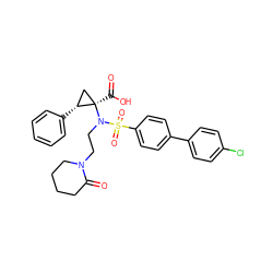 O=C1CCCCN1CCN([C@]1(C(=O)O)C[C@H]1c1ccccc1)S(=O)(=O)c1ccc(-c2ccc(Cl)cc2)cc1 ZINC000044431379