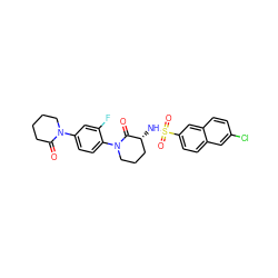 O=C1CCCCN1c1ccc(N2CCC[C@@H](NS(=O)(=O)c3ccc4cc(Cl)ccc4c3)C2=O)c(F)c1 ZINC000029125934