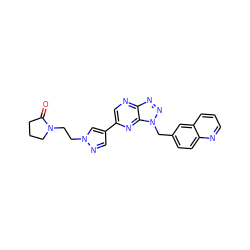 O=C1CCCN1CCn1cc(-c2cnc3nnn(Cc4ccc5ncccc5c4)c3n2)cn1 ZINC000095553422