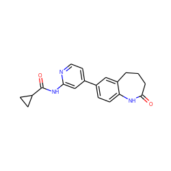 O=C1CCCc2cc(-c3ccnc(NC(=O)C4CC4)c3)ccc2N1 ZINC000299854953