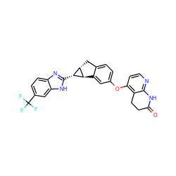 O=C1CCc2c(Oc3ccc4c(c3)[C@@H]3[C@@H](C4)[C@H]3c3nc4ccc(C(F)(F)F)cc4[nH]3)ccnc2N1 ZINC000150292971