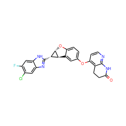 O=C1CCc2c(Oc3ccc4c(c3)[C@@H]3[C@@H](O4)[C@H]3c3nc4cc(Cl)c(F)cc4[nH]3)ccnc2N1 ZINC000150327385