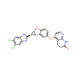 O=C1CCc2c(Oc3ccc4c(c3)[C@@H]3[C@@H](c5nc6cc(Cl)c(Cl)cc6[nH]5)[C@@H]3O4)ccnc2N1 ZINC000150302745