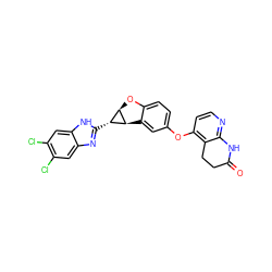 O=C1CCc2c(Oc3ccc4c(c3)[C@@H]3[C@H](O4)[C@H]3c3nc4cc(Cl)c(Cl)cc4[nH]3)ccnc2N1 ZINC000150302990