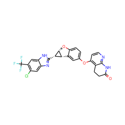 O=C1CCc2c(Oc3ccc4c(c3)[C@H]3[C@@H](O4)[C@H]3c3nc4cc(Cl)c(C(F)(F)F)cc4[nH]3)ccnc2N1 ZINC000207853722