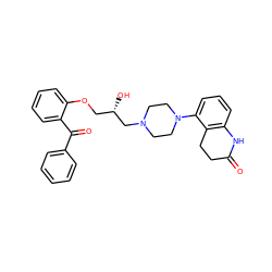 O=C1CCc2c(cccc2N2CCN(C[C@@H](O)COc3ccccc3C(=O)c3ccccc3)CC2)N1 ZINC000473145365