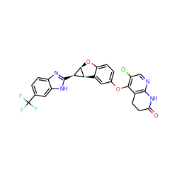 O=C1CCc2c(ncc(Cl)c2Oc2ccc3c(c2)[C@@H]2[C@H](O3)[C@@H]2c2nc3ccc(C(F)(F)F)cc3[nH]2)N1 ZINC000207814989