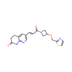 O=C1CCc2cc(/C=C/C(=O)N3CC(OCc4nccs4)C3)cnc2N1 ZINC000169707523