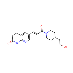 O=C1CCc2cc(/C=C/C(=O)N3CCC(CCO)CC3)cnc2N1 ZINC000169707508