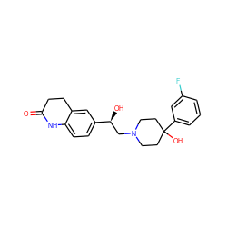 O=C1CCc2cc([C@@H](O)CN3CCC(O)(c4cccc(F)c4)CC3)ccc2N1 ZINC000003819240