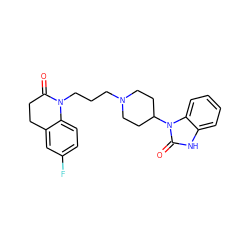 O=C1CCc2cc(F)ccc2N1CCCN1CCC(n2c(=O)[nH]c3ccccc32)CC1 ZINC000084707358