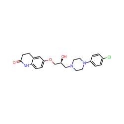 O=C1CCc2cc(OC[C@@H](O)CN3CCN(c4ccc(Cl)cc4)CC3)ccc2N1 ZINC000117794900