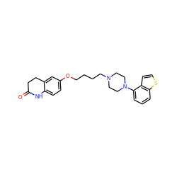 O=C1CCc2cc(OCCCCN3CCN(c4cccc5sccc45)CC3)ccc2N1 ZINC000115095602