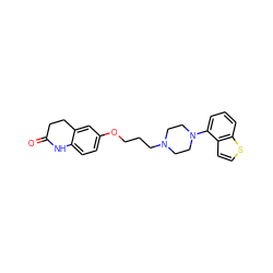 O=C1CCc2cc(OCCCN3CCN(c4cccc5sccc45)CC3)ccc2N1 ZINC000115083551