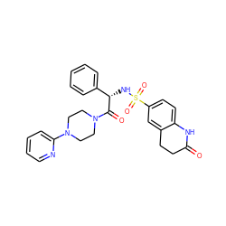 O=C1CCc2cc(S(=O)(=O)N[C@H](C(=O)N3CCN(c4ccccn4)CC3)c3ccccc3)ccc2N1 ZINC000009610592