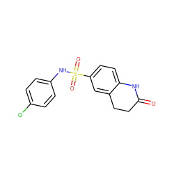 O=C1CCc2cc(S(=O)(=O)Nc3ccc(Cl)cc3)ccc2N1 ZINC000000423386