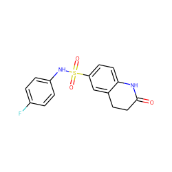 O=C1CCc2cc(S(=O)(=O)Nc3ccc(F)cc3)ccc2N1 ZINC000007417147