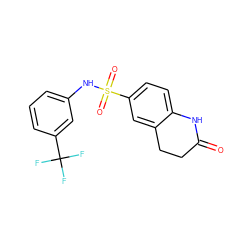 O=C1CCc2cc(S(=O)(=O)Nc3cccc(C(F)(F)F)c3)ccc2N1 ZINC000007417498