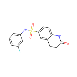 O=C1CCc2cc(S(=O)(=O)Nc3cccc(F)c3)ccc2N1 ZINC000006818380