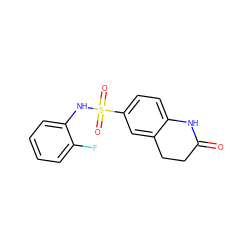 O=C1CCc2cc(S(=O)(=O)Nc3ccccc3F)ccc2N1 ZINC000005277377