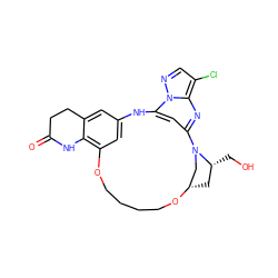 O=C1CCc2cc3cc(c2N1)OCCCCO[C@H]1C[C@@H](CO)N(C1)c1cc(n2ncc(Cl)c2n1)N3 ZINC001772602816