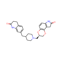 O=C1CCc2ccc(CC3CCN(C[C@@H]4COc5c(ccc6c5CC(=O)N6)O4)CC3)cc2N1 ZINC000049050886