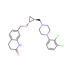 O=C1CCc2ccc(CO[C@@H]3C[C@H]3CN3CCN(c4cccc(Cl)c4Cl)CC3)cc2N1 ZINC000095555721