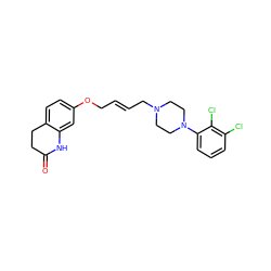 O=C1CCc2ccc(OC/C=C/CN3CCN(c4cccc(Cl)c4Cl)CC3)cc2N1 ZINC000113398754