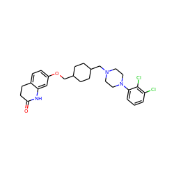 O=C1CCc2ccc(OCC3CCC(CN4CCN(c5cccc(Cl)c5Cl)CC4)CC3)cc2N1 ZINC000095557119