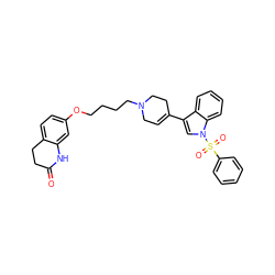 O=C1CCc2ccc(OCCCCN3CC=C(c4cn(S(=O)(=O)c5ccccc5)c5ccccc45)CC3)cc2N1 ZINC000299866859