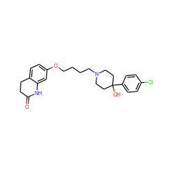 O=C1CCc2ccc(OCCCCN3CCC(O)(c4ccc(Cl)cc4)CC3)cc2N1 ZINC000072112653