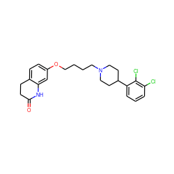 O=C1CCc2ccc(OCCCCN3CCC(c4cccc(Cl)c4Cl)CC3)cc2N1 ZINC000095554731