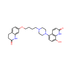 O=C1CCc2ccc(OCCCCN3CCN(c4ccc(O)c5[nH]c(=O)ccc45)CC3)cc2N1 ZINC001772573985