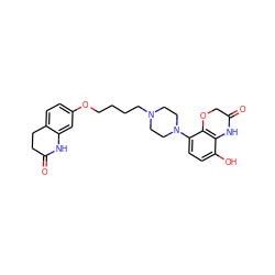 O=C1CCc2ccc(OCCCCN3CCN(c4ccc(O)c5c4OCC(=O)N5)CC3)cc2N1 ZINC001772573652