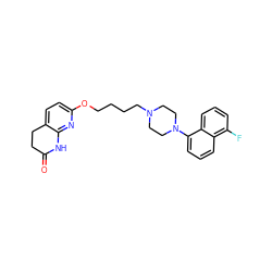 O=C1CCc2ccc(OCCCCN3CCN(c4cccc5c(F)cccc45)CC3)nc2N1 ZINC000071318368