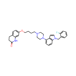 O=C1CCc2ccc(OCCCCN3CCN(c4cccc5c4ccn5Cc4ccccc4F)CC3)cc2N1 ZINC000148608598