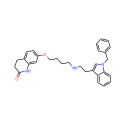 O=C1CCc2ccc(OCCCCNCCc3cn(Cc4ccccc4)c4ccccc34)cc2N1 ZINC000299858913