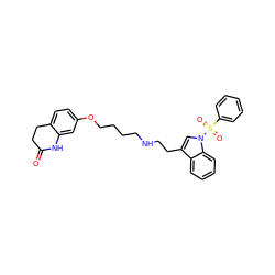 O=C1CCc2ccc(OCCCCNCCc3cn(S(=O)(=O)c4ccccc4)c4ccccc34)cc2N1 ZINC000299861522