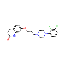 O=C1CCc2ccc(OCCCN3CCN(c4cccc(Cl)c4Cl)CC3)cc2N1 ZINC000095556391