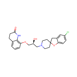 O=C1CCc2cccc(OC[C@@H](O)CN3CCC4(CC3)Cc3cc(Cl)ccc3O4)c2N1 ZINC000103235622