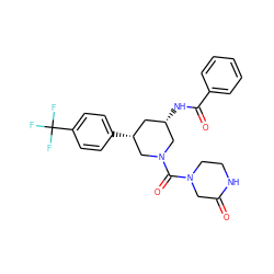 O=C1CN(C(=O)N2C[C@@H](NC(=O)c3ccccc3)C[C@@H](c3ccc(C(F)(F)F)cc3)C2)CCN1 ZINC000114341437